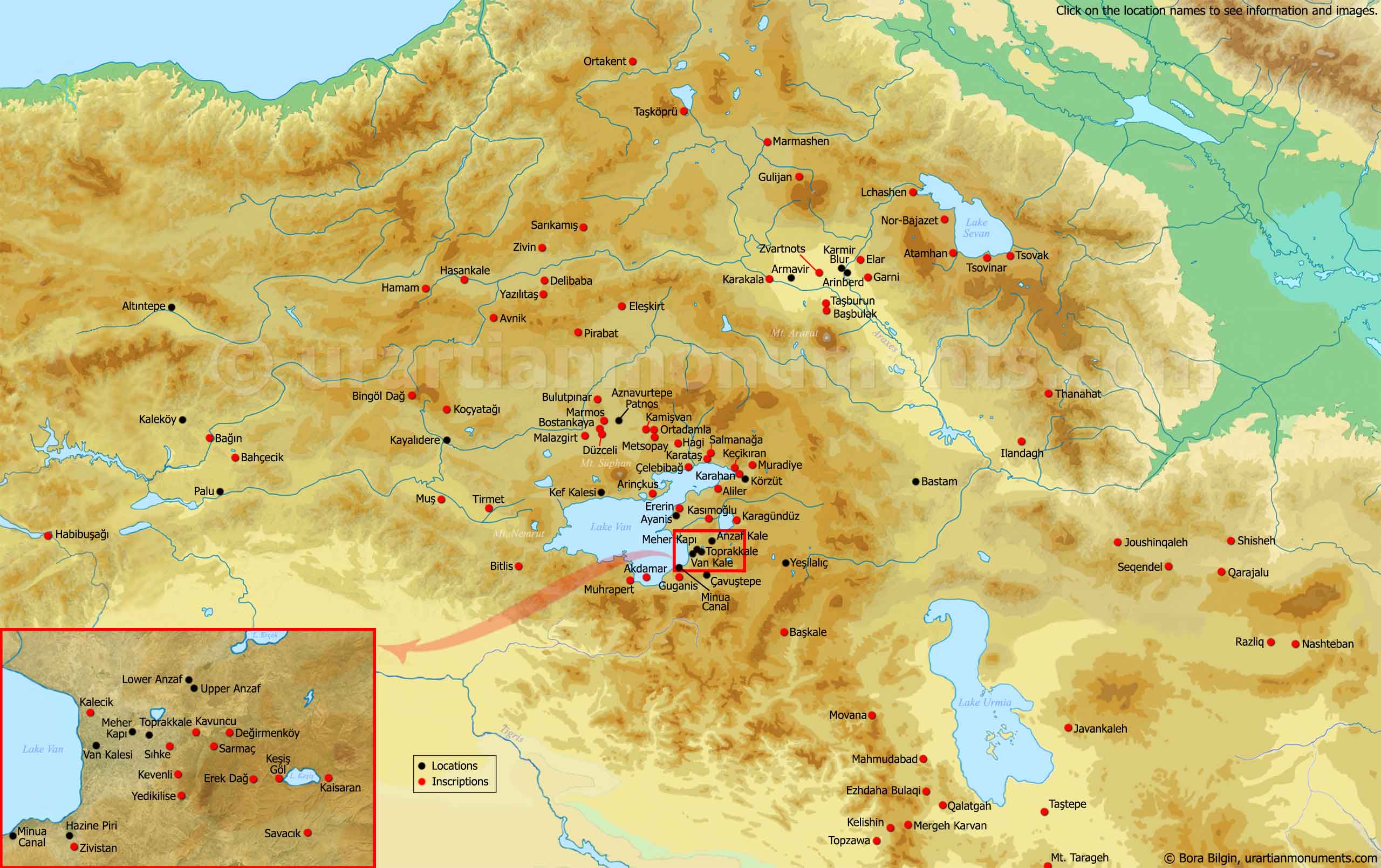Urartian Monuments and Inscriptions Map